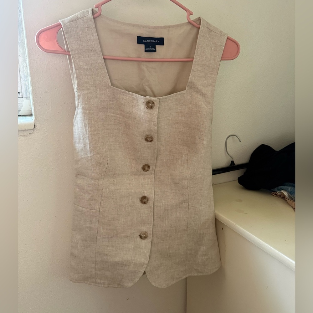 Sanctuary Natural Linen Button-Front Vest